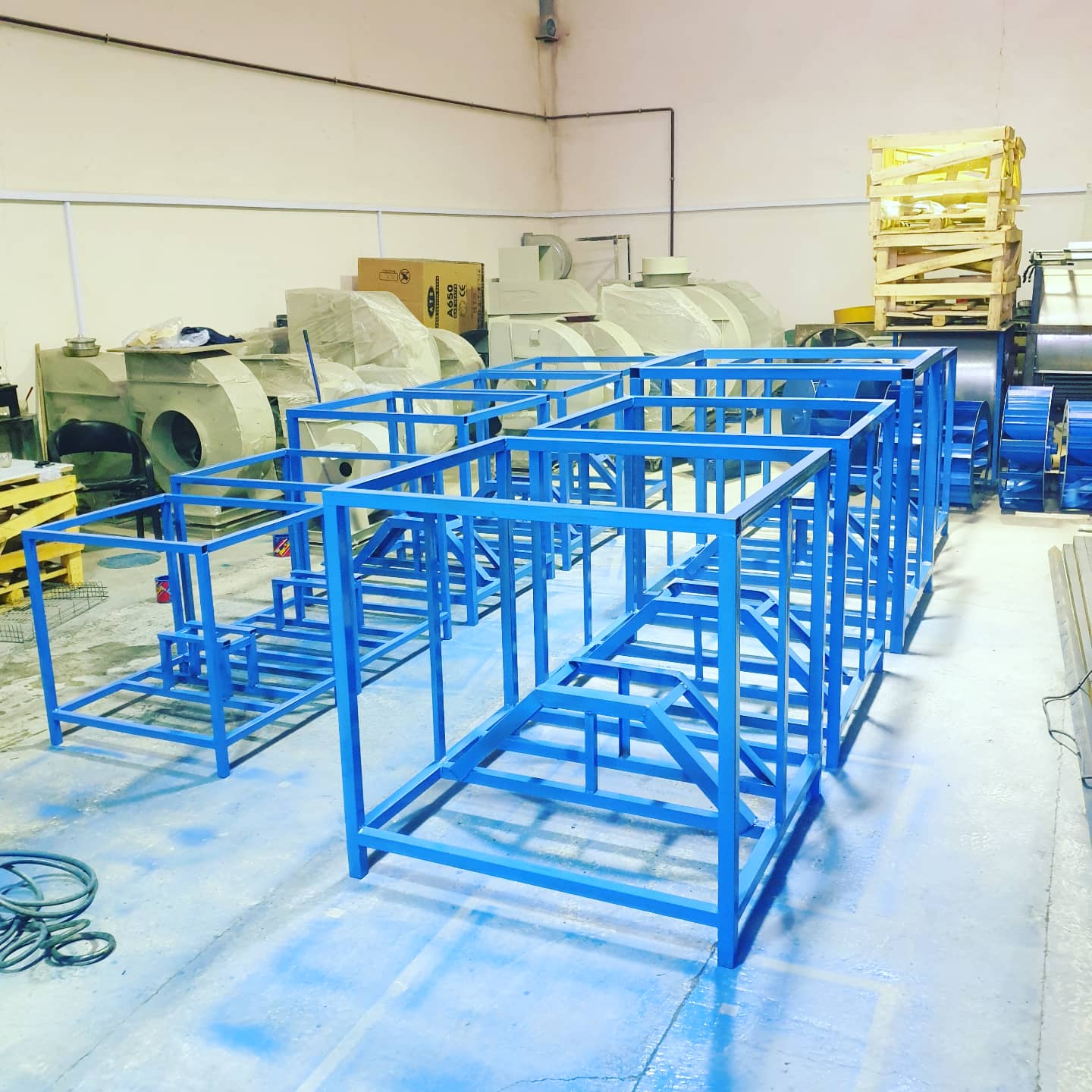 Painted base frames before assembly