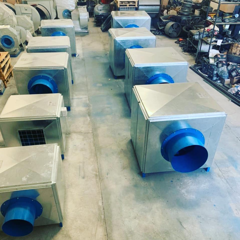 Box fans prepared at the workshop